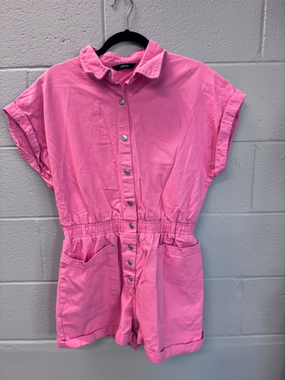 Denim Pink Button-Front Romper